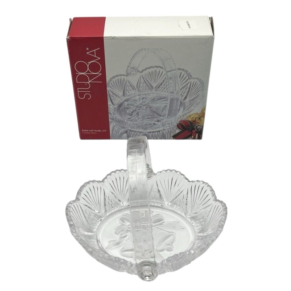 Studio Nova Holiday Bells Basket With Handle Christmas Seasonal Candy Nut Dish